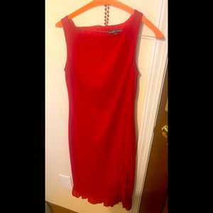 CLAUDIA CORDIAC Red Dress with border ruffle and side slit.